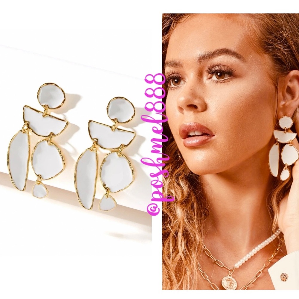 GoddessStyle Glam Gold & White Enamel Dangle Drop Lightweight StatementEโฆ - Picture 15 of 16